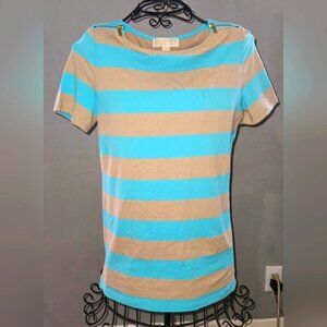 Micheal Kors striped tshirt with gold zipper accents on shoulders. Size medium.